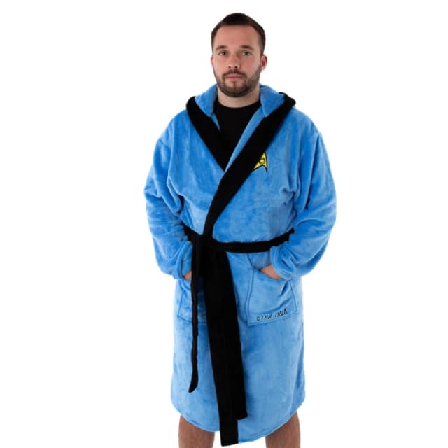 Star Trek Star Trek Men Hooded Bathrobe in Blue Size: Small Blue S Male 5063203011278