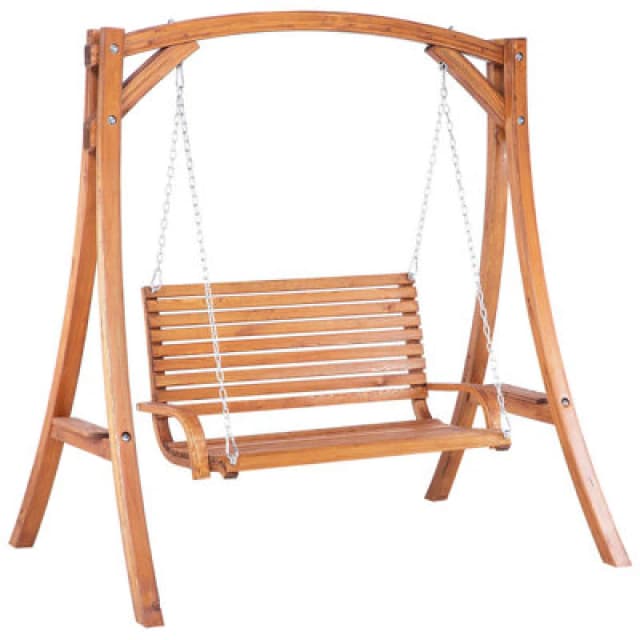 Beliani Patio Swing Novara Larch Wood Brown