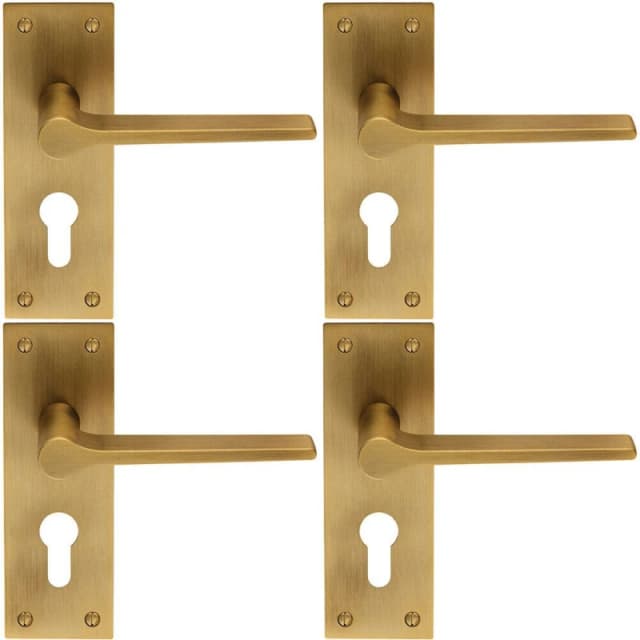 Loops 4x PAIR Flat Straight Lever on Slim Euro Lock Backplate 150 x 50mm Antique Brass Metallics