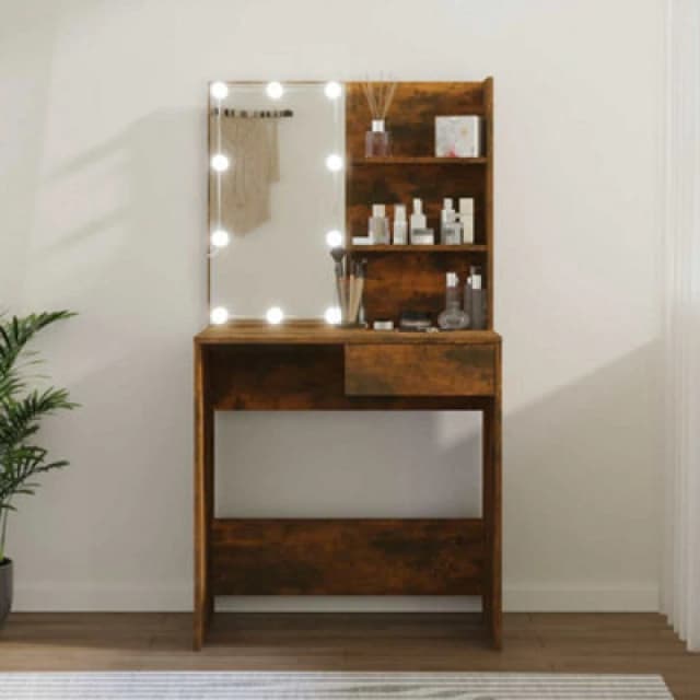 vidaXL Dressing Table with LED Smoked Oak 74.5x40x141 cm, Brown 820481