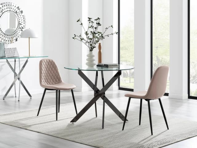 FurnitureboxUK FurnitureboxUK Novara 100cm Round Black Leg Dining Table & 2 Corona Black Leg Chairs in Beige Beige One Size Unisex 5056784304594