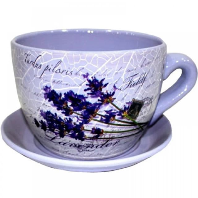 Gr8 Garden Giant Floral Purple Flower Design Tea Cup And Saucer Planter Jumbo Plant Pot Tub