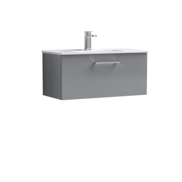 NUIE Arno Wall Hung 1-Drawer Vanity Unit with Basin-2 800mm Wide - Satin Grey - Nuie ARN2225B