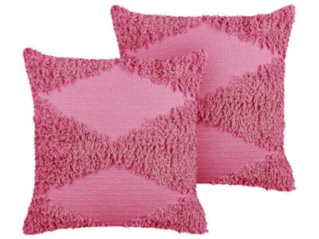 Beliani Set Of 2 Decorative Cushions Rhoeo Cotton 45 X 45cm Pink