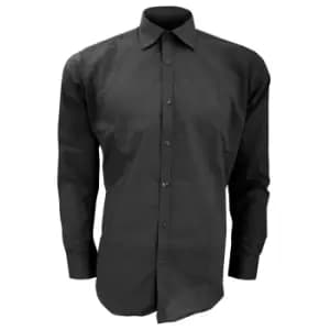 Kustom Kit Mens Slim Fit Long Sleeve Business / Work Shirt (14.5) (Black)