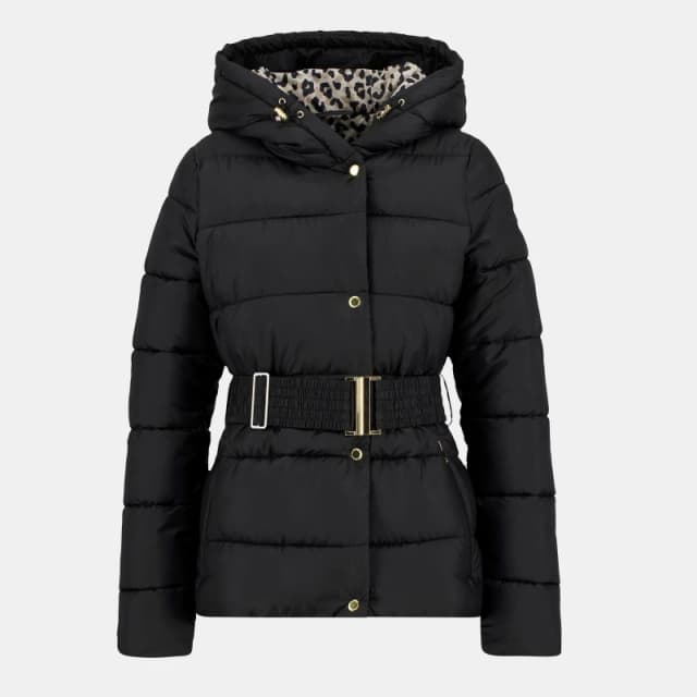 Barbour International Womens Track Line Detachable Hood Long Sleeve Short Puffer Jacket Black/Jasmine L female 16 (XL)