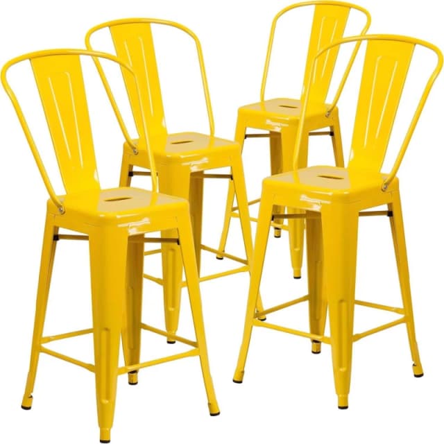 FWStyle FWStyle Set Of 4 24" Yellow Bar Chairs Galvanised Steel Indoor & Outdoor Yellow One Size Unisex 5056413132765