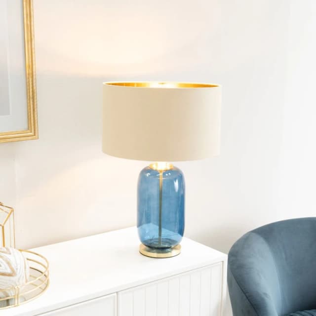ValueLights ValueLights Leigh Beige with Metallic Gold Shade with Navy Blue Glass and Gold Table Lamp Blue One Size Unisex 5059406044298
