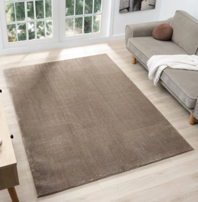Comfy Washable Low Pile Living Room Area Rug - Anti Slip Felt Backing Beige 120Cm X 160Cm