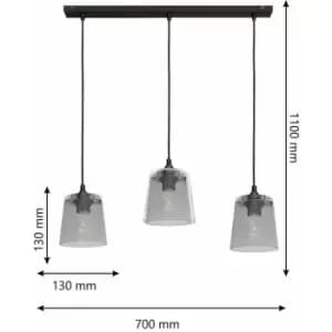 Helam Lucea Straight Bar Pendant Ceiling Light Black, Smokey 70cm