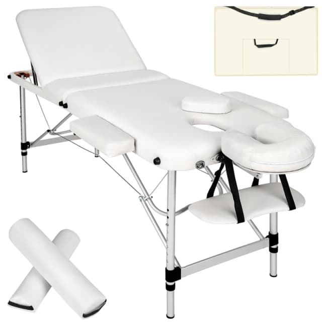 Tectake Massage Table 3 Zone w/ Carry Back And Bolsters - White 404635