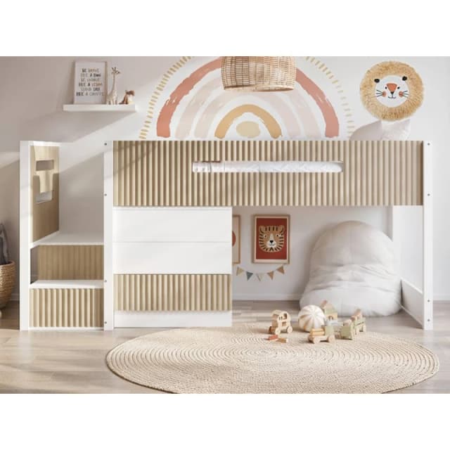 Flair Luca Ribbed Mid Sleeper with 3 Drawer Chest in Light Oak Size: Single Light Oak Unisex Single