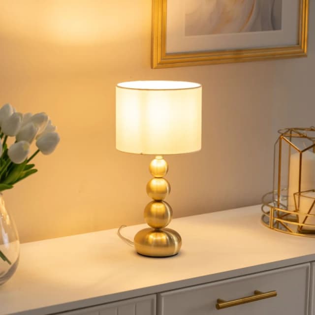 ValueLights ValueLights Marissa Pair of Stacked Ball Table Lamp Lights in Gold Gold One Size Unisex 5059406047343