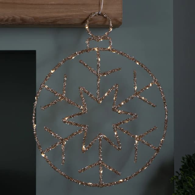 49cm Battery Powered Light up Gold Christmas Snowflake Ball with Warm White Twinkling LEDs