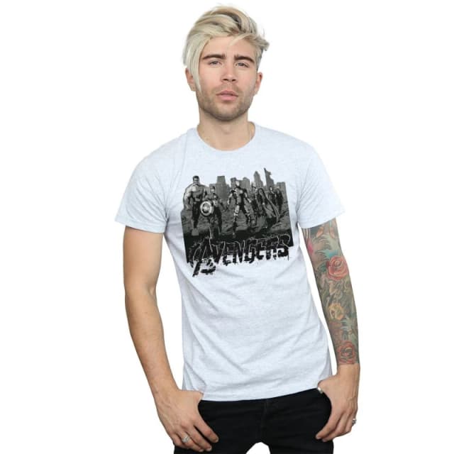 Marvel Marvel Men Avengers Mono Team Art T-Shirt in Grey Size: Small Grey S Male 5057245974073