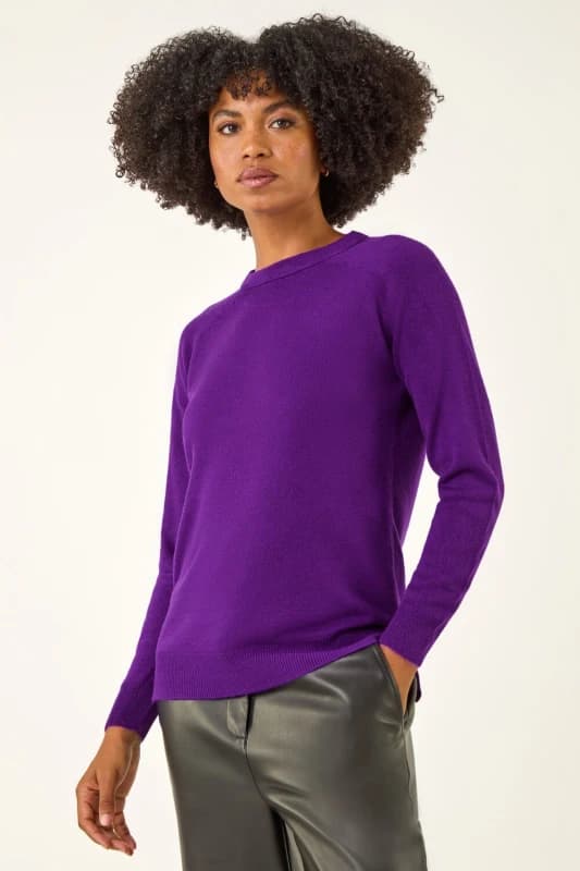 Roman Womens Plain Soft Crew Neck Jumper in Purple Size: 18 Purple Female 18