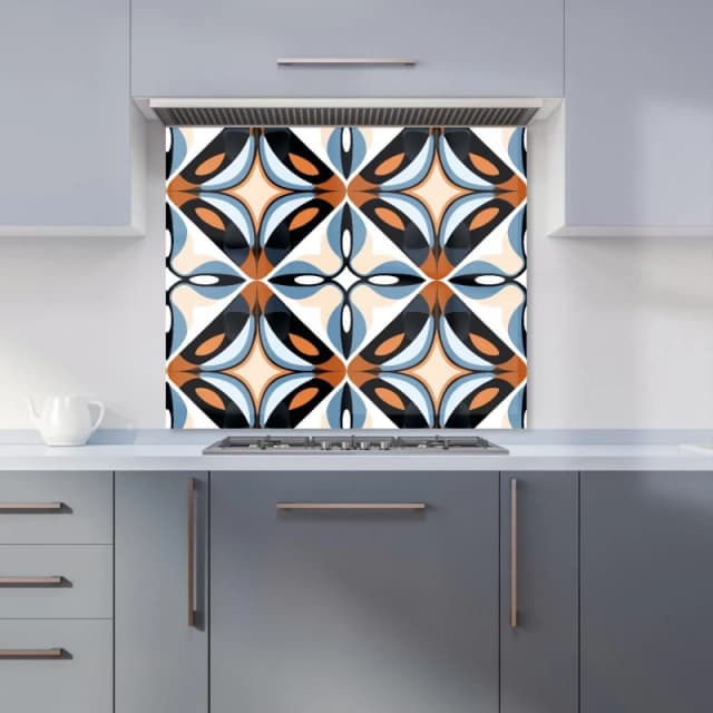 Warren Reed - Designer Brown & Blue Geometric Pattern Kitchen Splashback Size: 600mm x 750mm Blue Unisex 600mm x 750mm