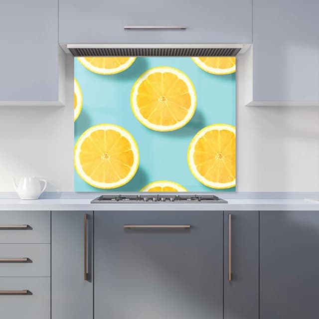 Warren Reed - Designer Fresh Lemons Kitchen Splashback in Blue Size: 900mm x 650mm Blue Unisex 900mm x 650mm