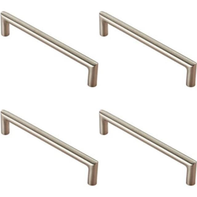 Loops 4x Mitred Round Bar Pull Handle 138 x 10mm 128mm Fixing Centres Satin Steel Metallics unisex