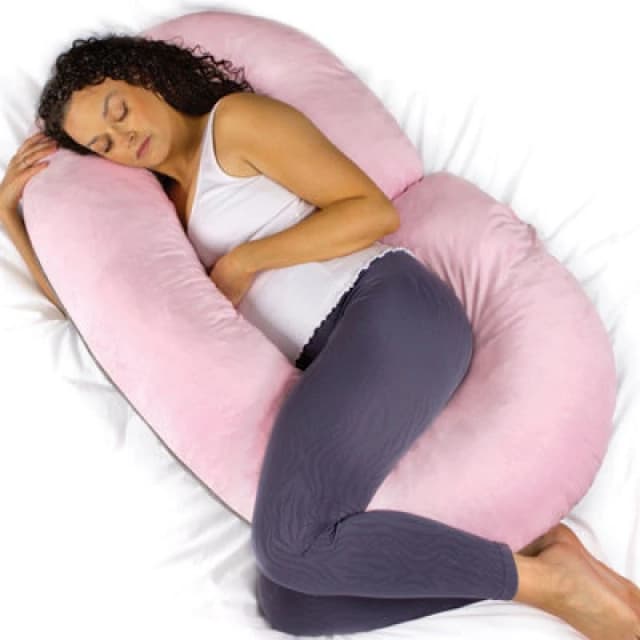 Aamira C Shaped Pregnancy Pillow Pink & Dark Grey, 140X65X20Cm Shredded Memory Foam Full Body Maternity Cushion For Sleeping