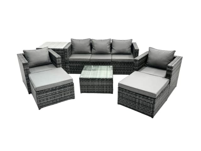 Fimous 7 Seater Patio Lounge Sofa Set with Side Table 2 Big Footstool in Dark Grey Dark Grey Unisex