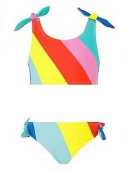 Accessorize Girls Rainbow Stripe Sporty Bikini - Multi