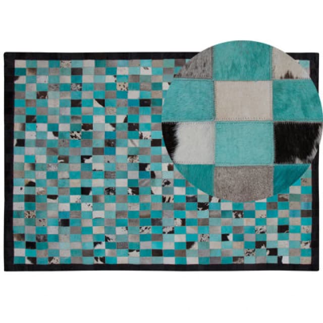Beliani Rug Nikfer Turquoise 160 X 230 Cm Leather