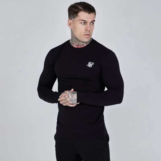 SikSilk Mens Essential Long-Sleeve T-Shirt Black male Medium