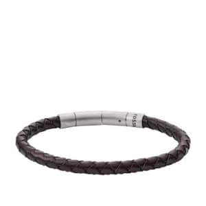Fossil Mens Brown Leather Plait Bracelet