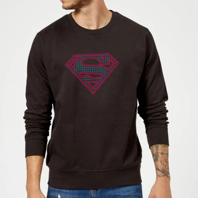Justice League Superman Retro Grid Logo Sweatshirt - Black - M