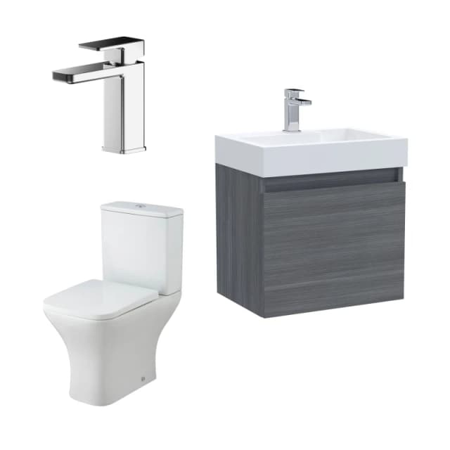 Balterley Cloakroom Suite Vanity Unit Tap and Toilet Grey Brass Grey