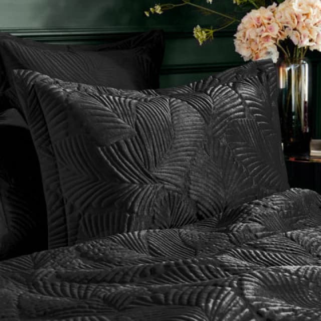 Paoletti Paoletti Palmeria Quilted Velvet Pillowcase in Black Size: Standard Pillow Case Black Standard Pillow Case Unisex 5025532808967
