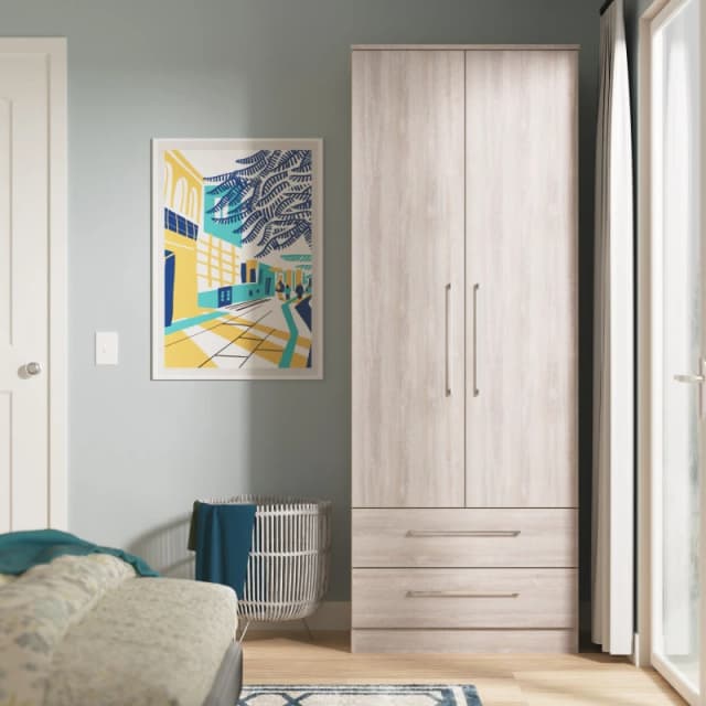 Welcome Furniture Ltd Worcester Tall Double 2 Drawer Wardrobe in Grey Oak - Ready Assembled, Grey WOR081GOGO