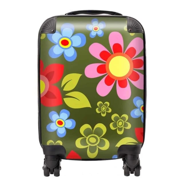Warren Reed - Designer Red & Blue Flowers Suitcase in Green Size: Large Green Unisex Large