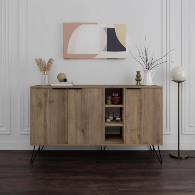 Decortie 3-Doors Sideboard 'Clara' with Metal Hairpin Legs 142cm in Dark Brown Size: 2 Pack Dark Brown Unisex 2 Pack