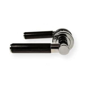 LocksOnline Ascot Black Leather Lever Door Handle on Round Rosette