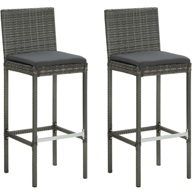 VIDAXL Garden Bar Stools with Cushions 2 pcs Grey Poly Rattan Vidaxl 8720286638293