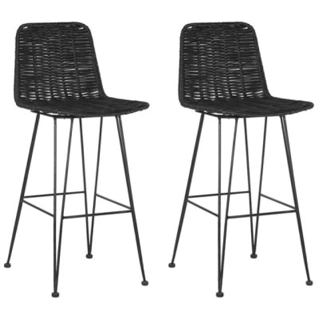 Beliani Set Of 2 Bar Chairs Cassita Rattan Black