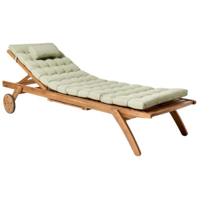 Beliani Sun Lounger With Cushion Cesana Premium Acacia Wood Light Green