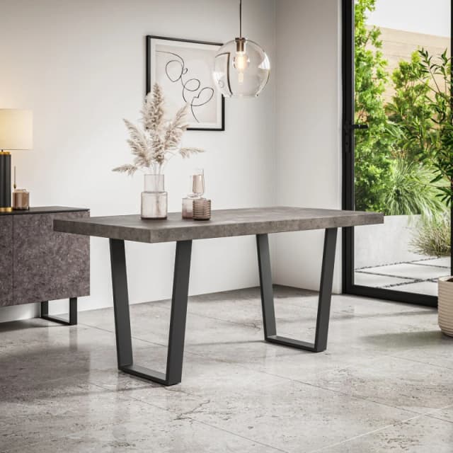 More4Homes Aria 4-6 Seater Dining Table Modern Concrete Effect Table Top W Black Legs