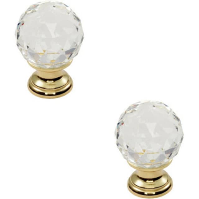 Loops 2x Faceted Crystal Cupboard Door Knob 31mm Dia Polished Brass Cabinet Handle Metallics unisex