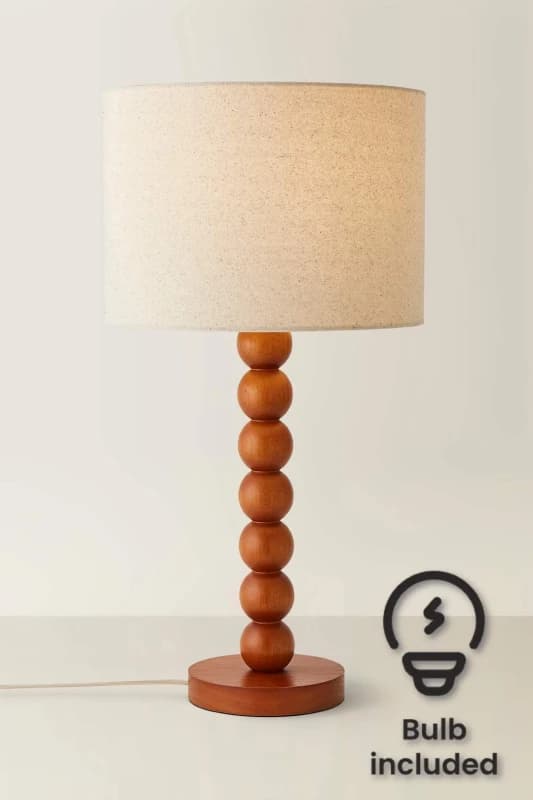 ValueLights ValueLights Wyatt Natural Linen Drum Lamp Shade Walnut Wood Bobbin Table Lamp with LED Bulb Natural One Size Unisex 5059406066603