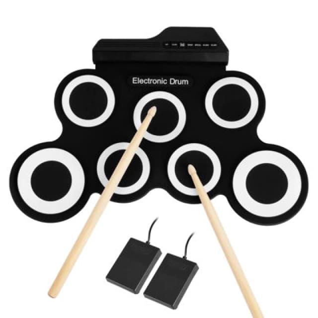 Gr8 Home Electronic 7 Pad Drum Kit Mat Set Roll Up Digital Instrument Kids Toy Xmas Gift