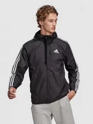 adidas 3 Stripe Woven Windbreaker, Black Size M Men