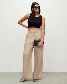 AllSaints Petra Linen Blend Wide Leg Trousers