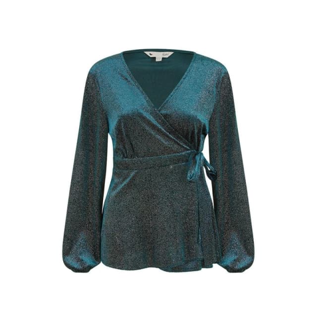 Yumi Yumi Green Sparkle Velvet Wrap Top Green 8