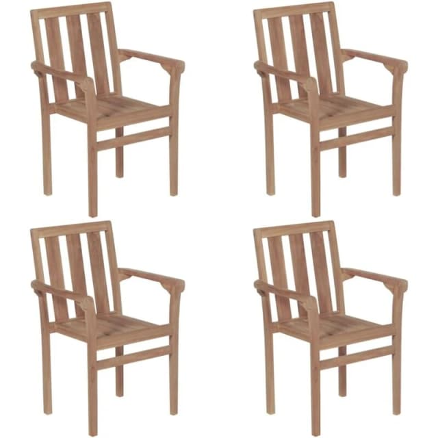 VIDAXL Stackable Garden Chairs 4 pcs Solid Teak Wood Vidaxl 8720286451458