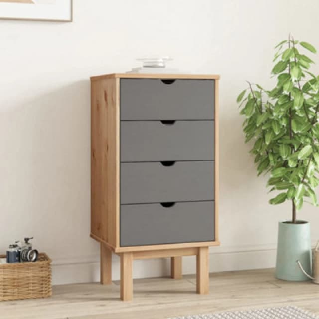 Vidaxl Drawer Cabinet Otta Brown&grey 46X39.5X90Cm Solid Wood Pine, Grey 348580