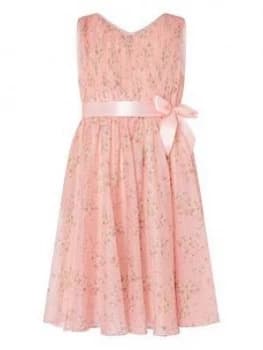 Monsoon Girls Ditsy Print Pleat Dress - Pale Pink, Pale Pink, Size 3 Years, Women