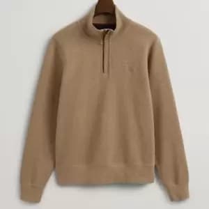 GANT Mens Sacker Rib Half Zip Jumper - Khaki Melange - M